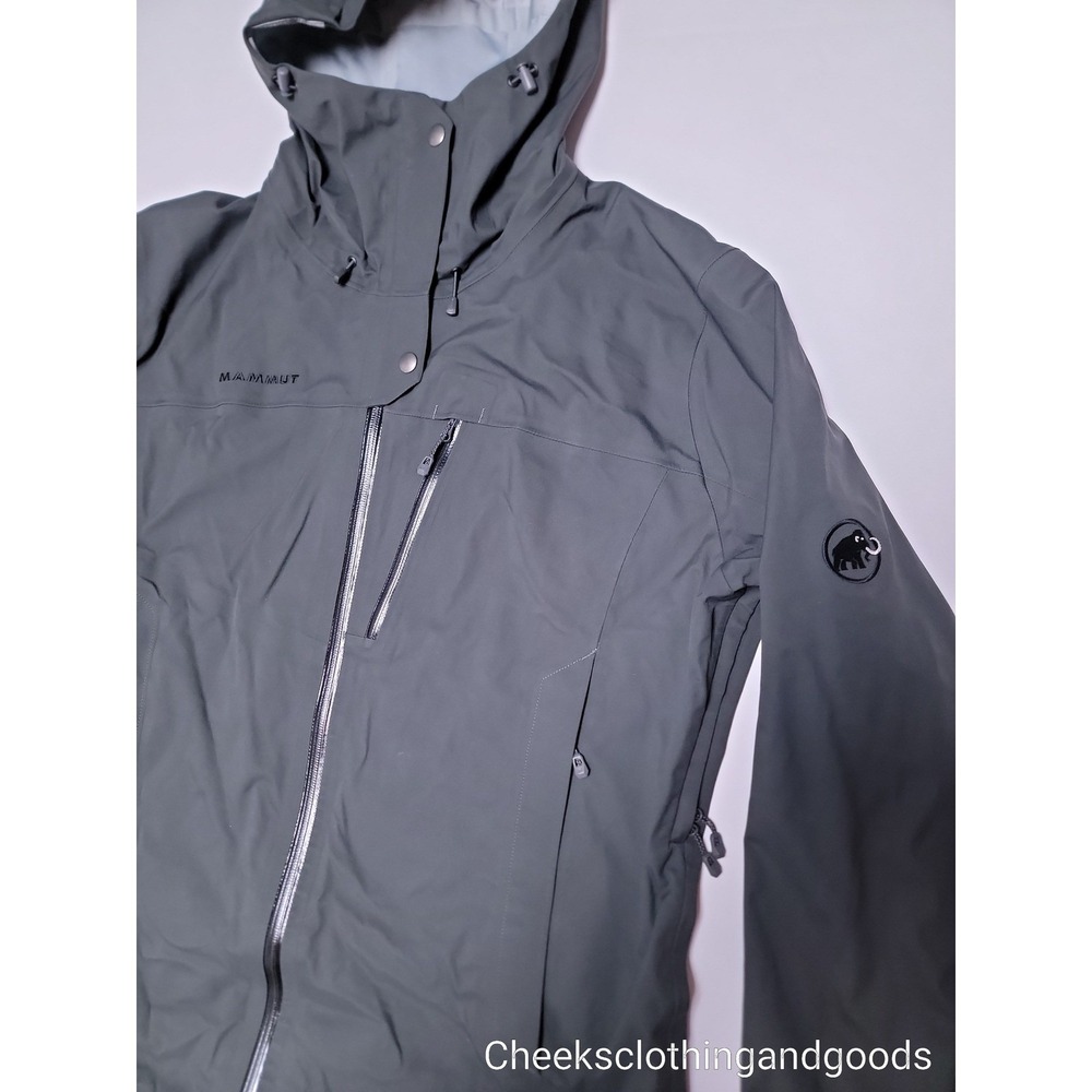 Mammut DryTech Premium Hooded Gray Waterproof Jacket Hooded Women's XL - Picture 3 of 12